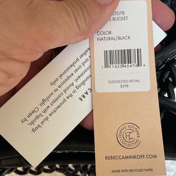 Rebecca Minkoff Edie Large Bucket Bag NWT Natural Woven Straw with Black Trim - Picture 12 of 12